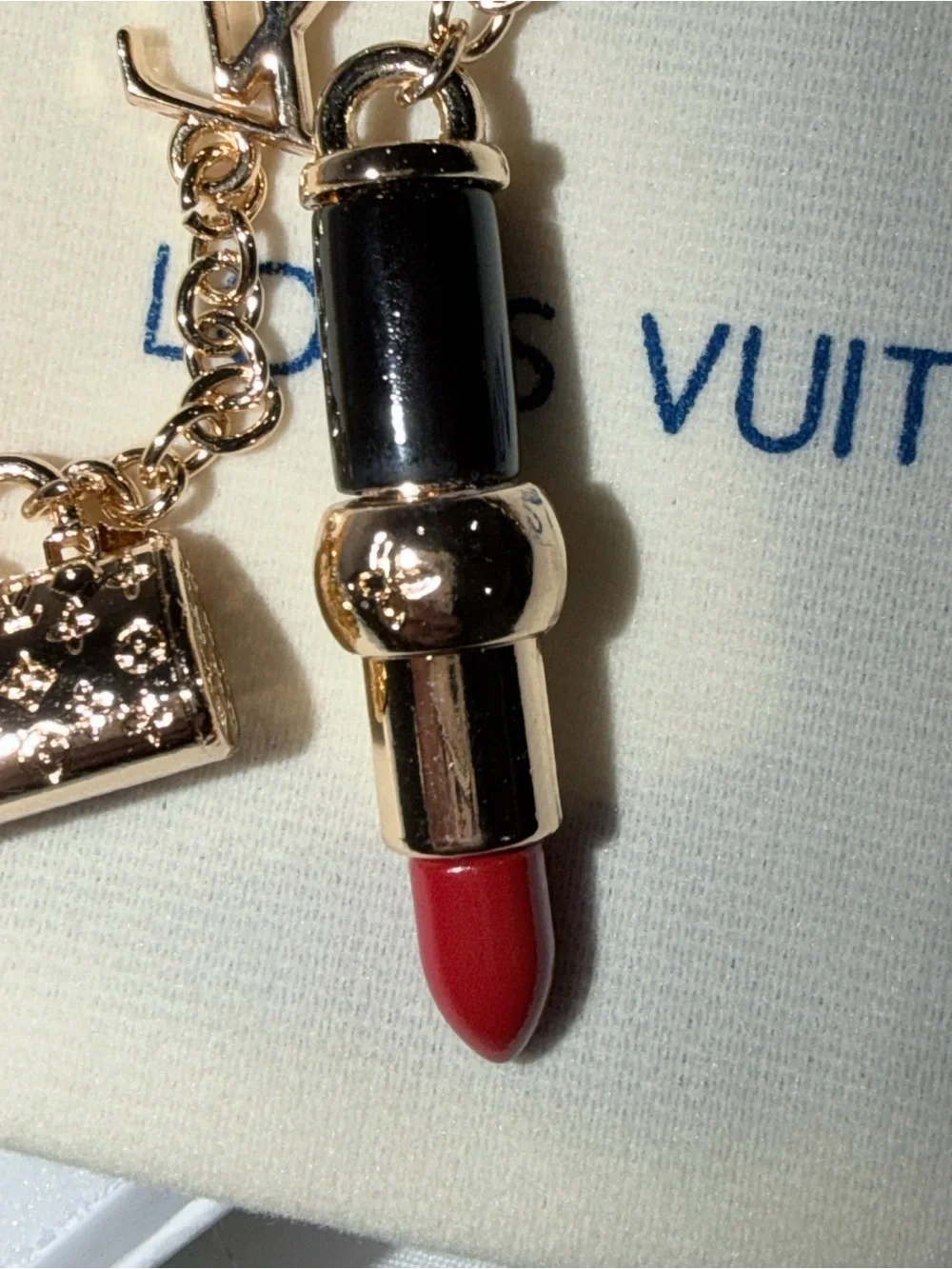Fashion  Gold-Tone Red Lipstick, and handbag Charm Keychain